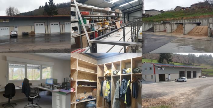 Le nouveau bâtiment de l'entreprise : dépôt, stockage, vestiaires et bureau
